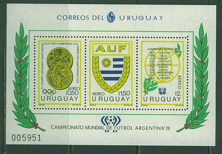 678N0042 Football Medaille D Or Aux Jeux Olympiques D Amsterdam Bloc 39 Uruguay 1978 Neuf ** Coupe Du Monde Argentina 78 - Summer 1928: Amsterdam