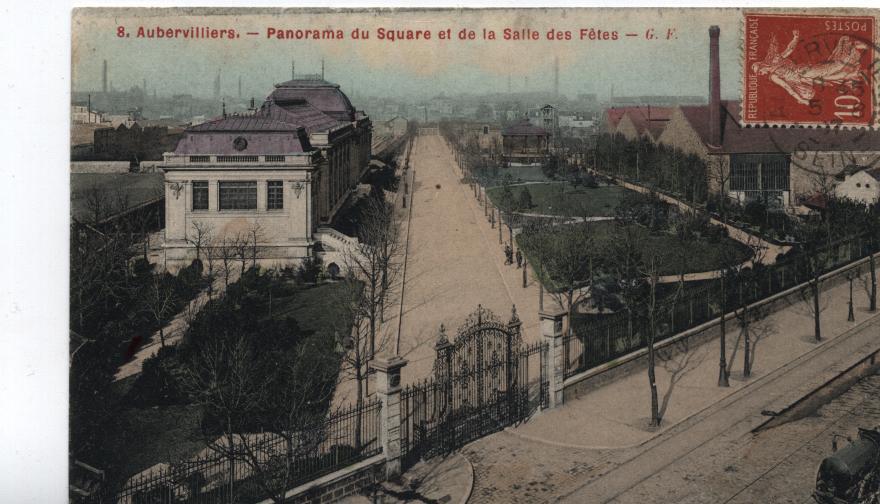 93 - AUBERVILLIERS - PANORAMA Du Square Et Salle Des Fêtes GF8 Grille Fermée - Aubervilliers