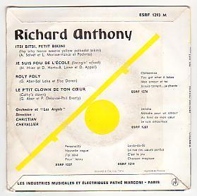 Richard  ANTHONY  :  RARE EP . "  ROLY POLY  "+  3 Titres - Autres - Musique Française