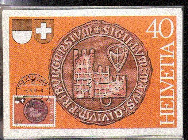 SUISSE CARTE MAXIMUM NUM YVERT 1132 ANCIEN SCEAU DE FRIBOURG - Maximumkaarten