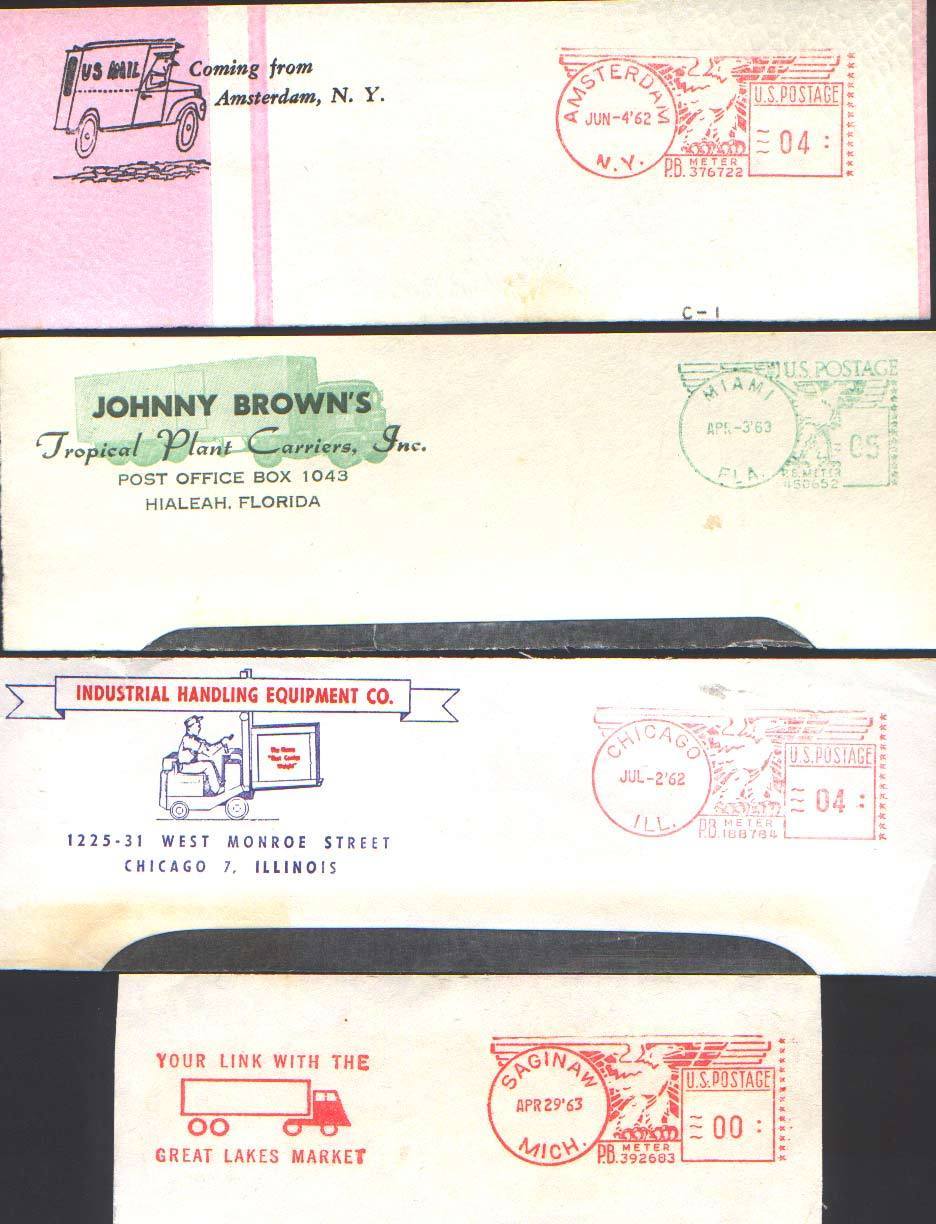 Camions, Trans Palette. Aigle. EMA  U.S. POSTAGE. AMSTERDAM.CHICAGO.SAGINAW.MIAMI ."Pitney Bowes Meter Company" - Camions