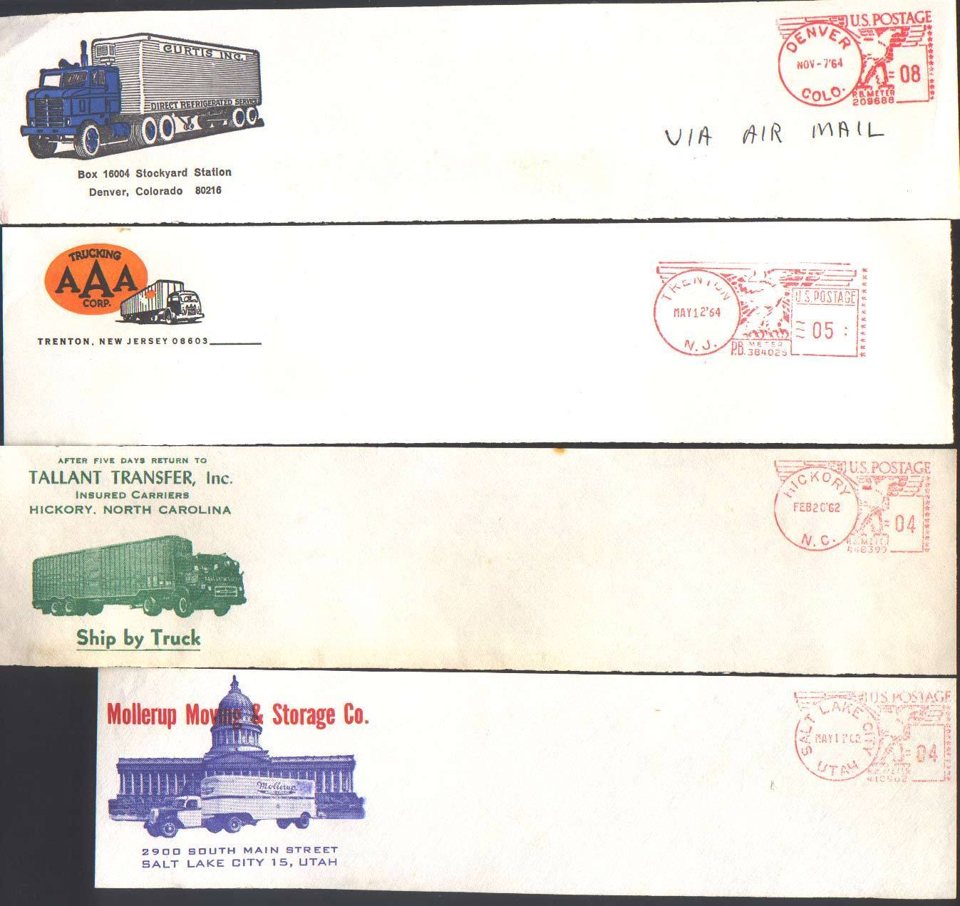 Camions. Aigle. EMA  U.S. POSTAGE. HICKORY. SALT LAKE CITY. DENVER. TRENTON ."Pitney Bowes Meter Company\" - Trucks