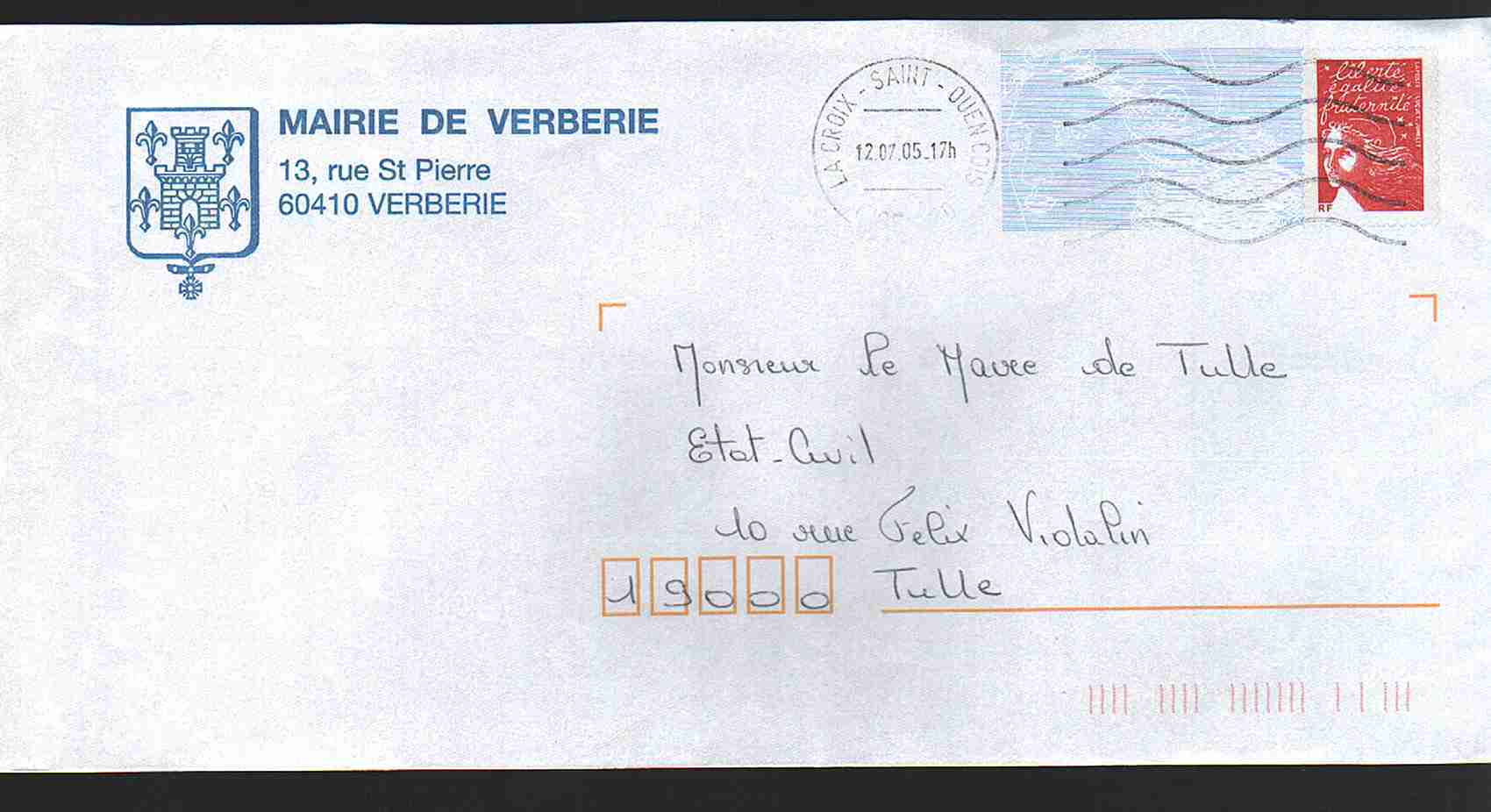 Entier Postal Repiqué Oise Mairie De Verbrerie - Prêts-à-poster: Repiquages Privés