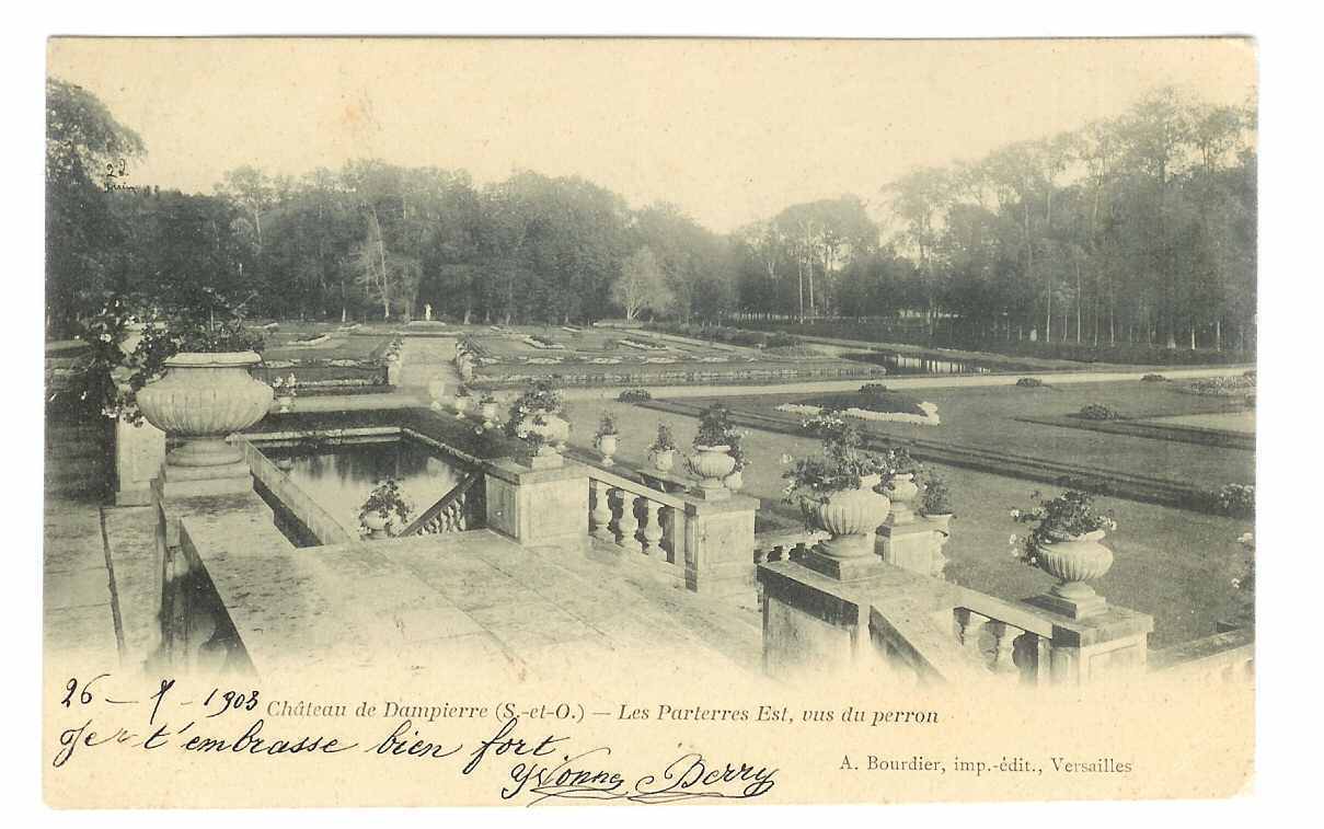 Château De DAMPIERRE : Les Parterres Est, Vus Du Perron (carte écrite En 1903) - Dampierre En Yvelines