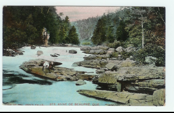 CPA Colorisée Canada Québec Ste Anne De Beaupré Falls Avec 2 Personnages Non écrite - Ste. Anne De Beaupré