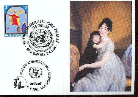 CARTE PHILATELIQUE UNICEF ET EXPOSITION THEME PEINTURE LA FEMME ET L ENFANT - UNICEF