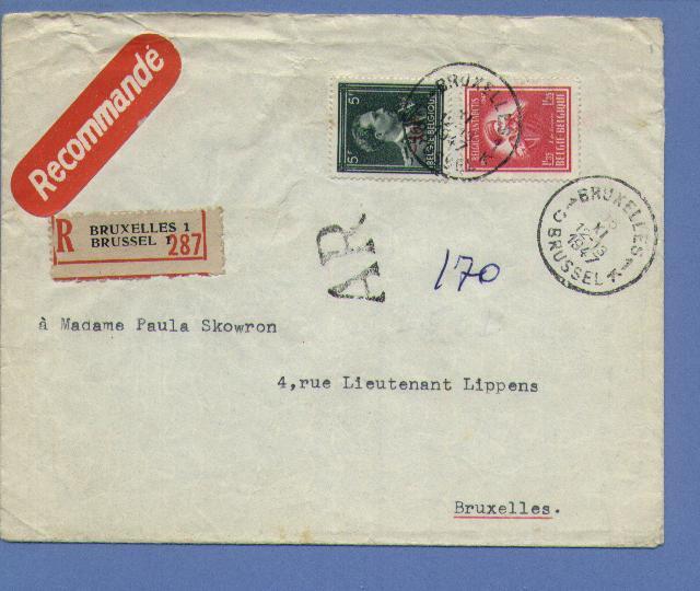 724T+749 Op Aangetekende -AR Brief Met Stempel BRUSSEL - 1946 -10%