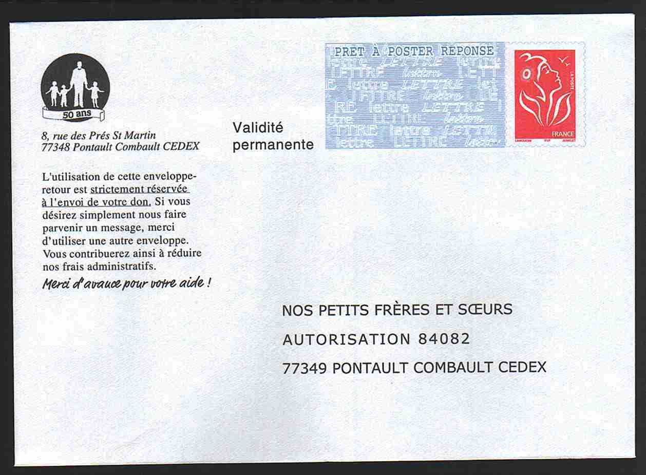 Entier Postal PAP Réponse Nos Petits Frères Et Soeurs Autorisation 84082, N° Au Dos:0509271 Pontault Combault - Prêts-à-poster: Réponse /Lamouche