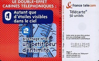 @+ Télécarte AVANTAGE CABINES N° 1 - 50U - OB1 - NUMEROS MAIGRES - 11/01. - 2001