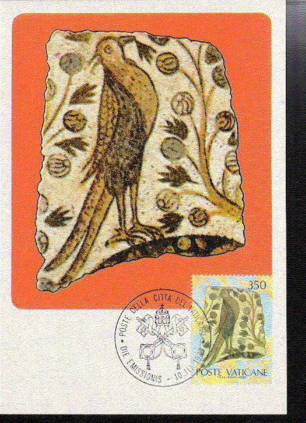 VATICAN CARTE MAXIMUM NUM.YVERT TIMBRE DU BF 5  OISEAU FRAGMENT DE FRESQUE - Maximum Cards