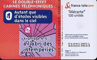 @+ Télécarte AVANTAGE CABINES N° 3 - 120U - OB1 - NUMEROS GRAS - 10/01. - 2001