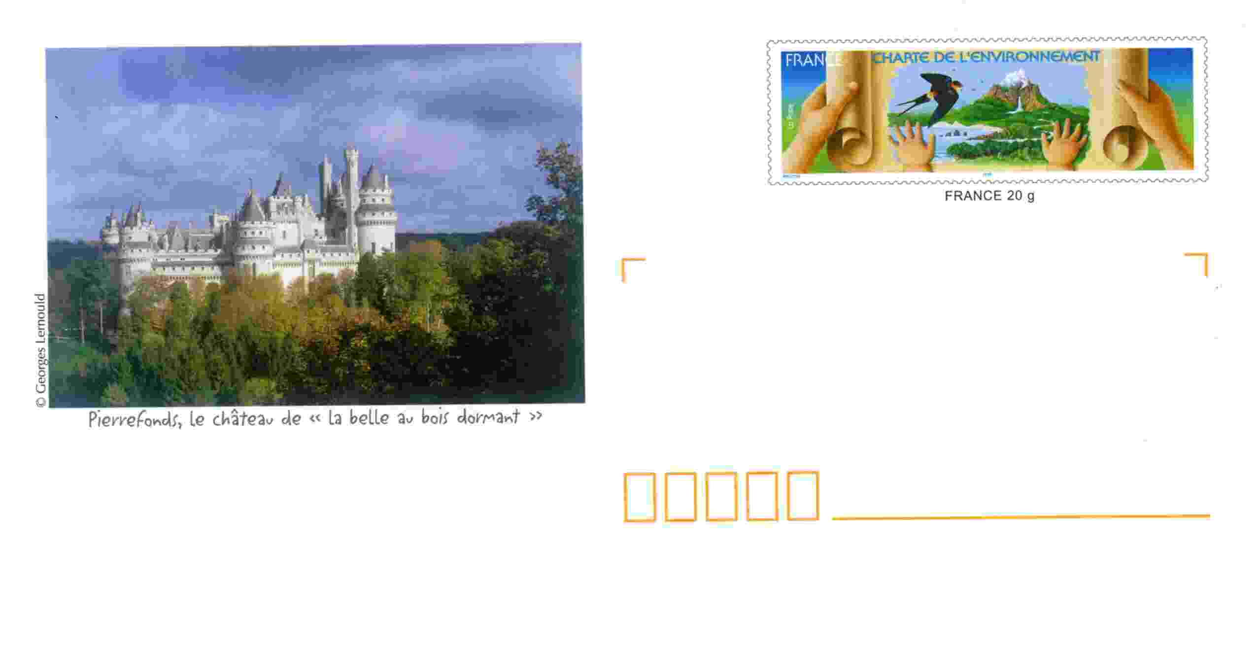 PAP Précasé Avec Timbre "Charte De L'Environnement" Sur Papier Glacé Et Illustration "Le Château De Pierrefonds " - Prêts-à-poster:  Autres (1995-...)