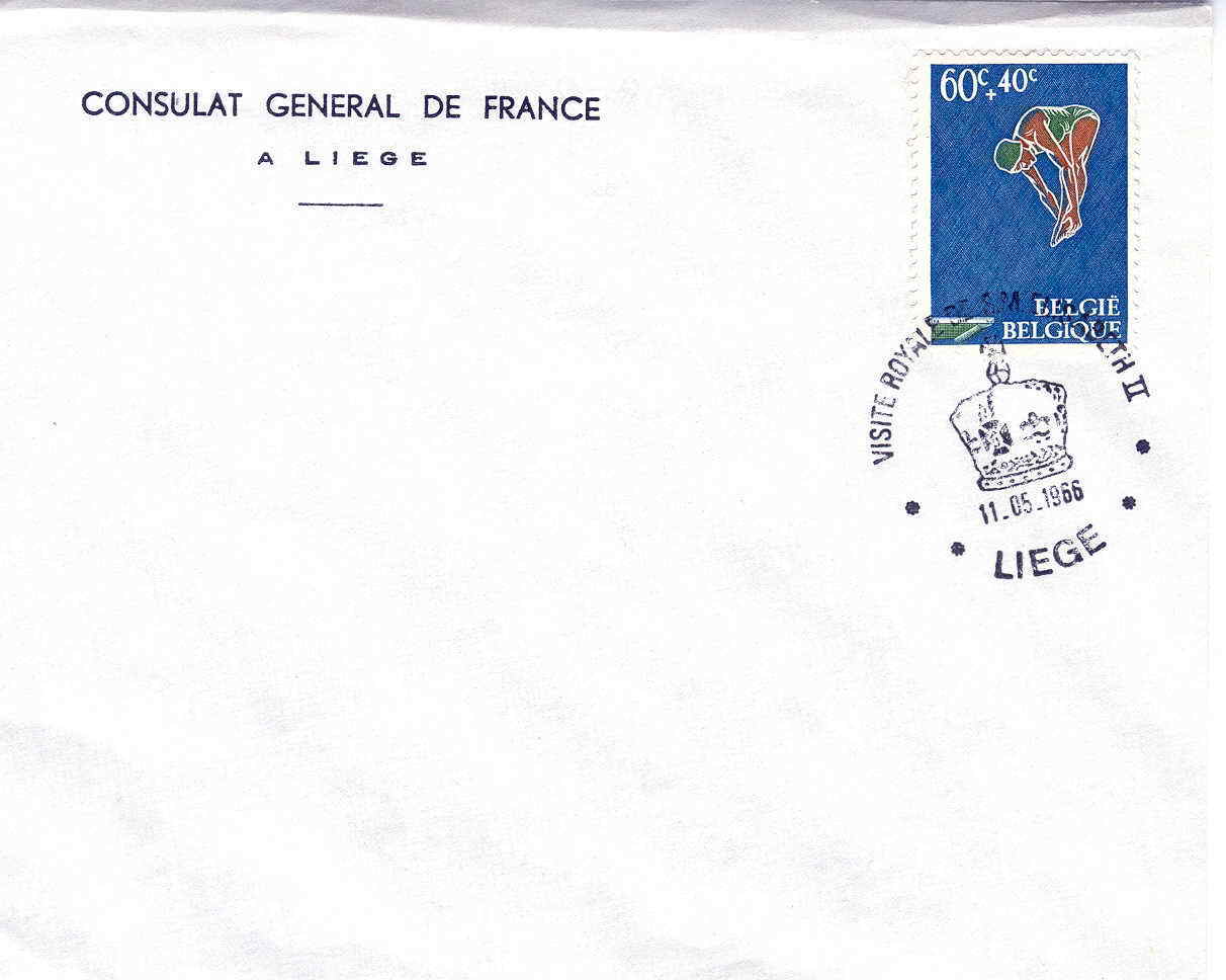 NATATION FRANCE OBLITERATION TEMPORAIRE 1966 TIMBRE SUR LETTRE DU CONSUL DE FRANCE ET OBLITERATION VISITE ELISABETH 2 - Schwimmen