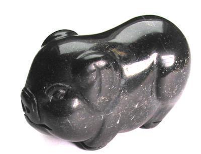 Petit Cochon Thaï Porte-bonheur En Obsidienne / Thai Lucky Obsidian Pig - Art Populaire