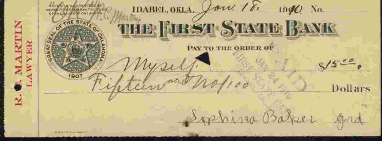 CHEQUE / CHECK : THE FIRST STATE BANK ( OKLAHOMA) - Other - America