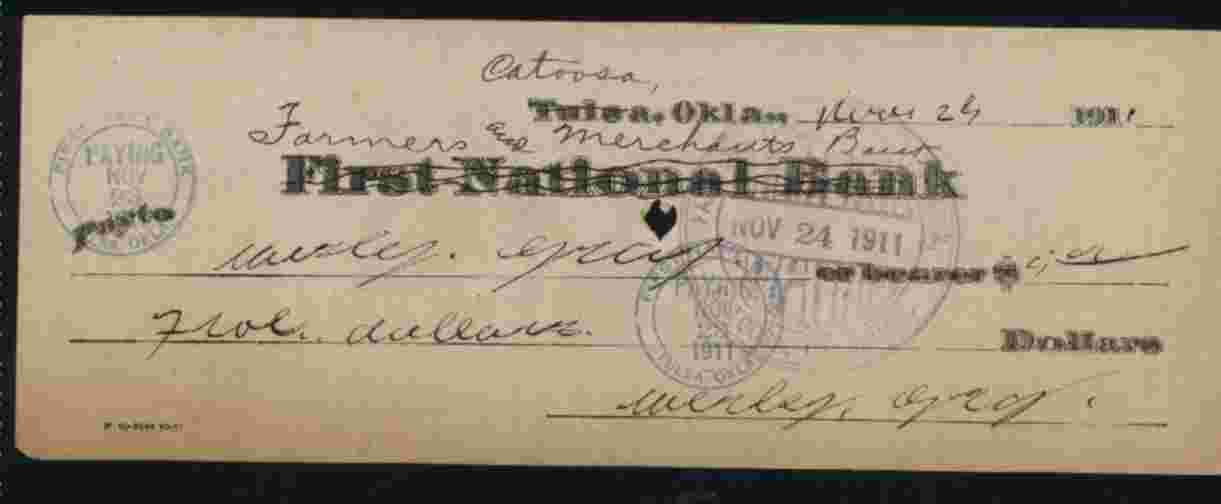 CHEQUE / CHECK : FIRST NATIONAL BANK ( OKLAHOMA) - Other - America