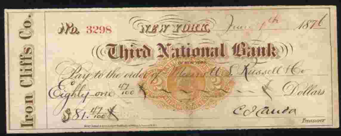 CHEQUE / CHECK : THIRD NATIONAL BANK OF NEW YORK ( 1876 ) - Other - America