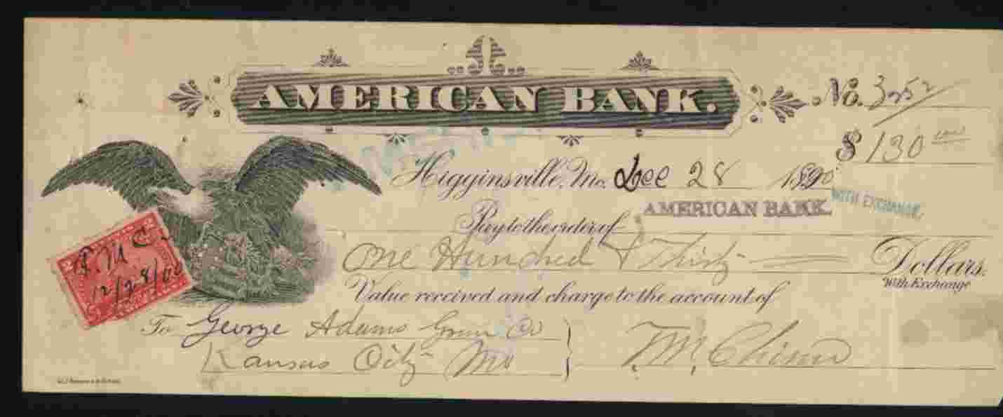 CHEQUE / CHECK : AMERICAN BANK (1890 ) - Other - America