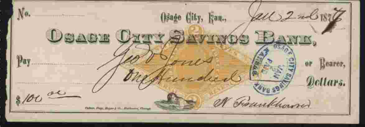 CHEQUE / CHECK : OSAGE CITY SAVINGS BANK ( 1877 ) - Other - America