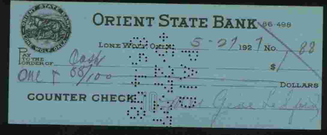 CHEQUE / CHECK : ORIENT STATE BANK - Autres - Amérique