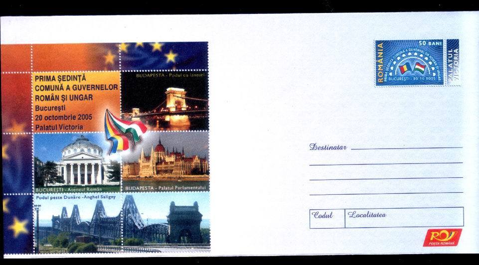 Romania,stationary 2005,the First Comun Meeting Of The Two Governements Romanian And Hungarian,flag. - Timbres