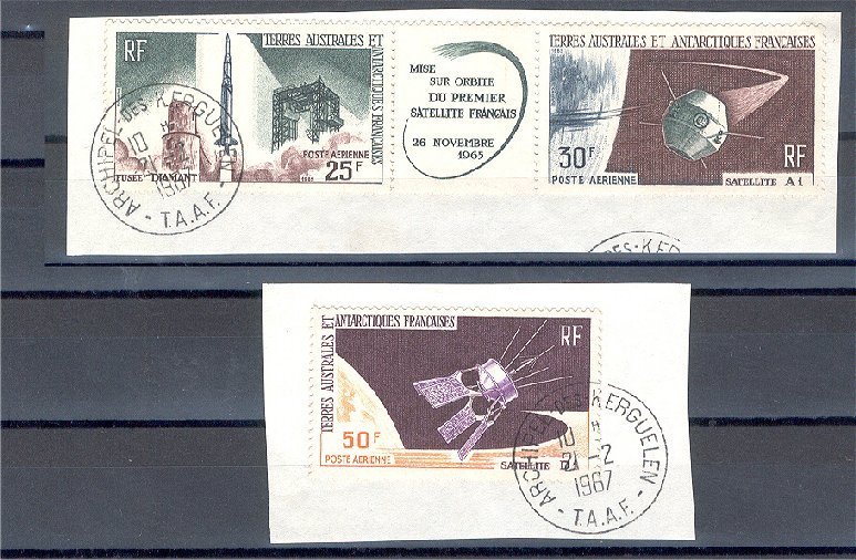 TAAF / FSAT SATELLITES 1965 ON PIECES, 3 DIFF STAMPS - Used Stamps