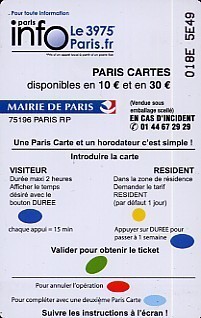 @+  Carte De Stationnement De PARIS - HANDICAPES - 30 € - ORGA1 - SERIE 018E. - PIAF Parking Cards