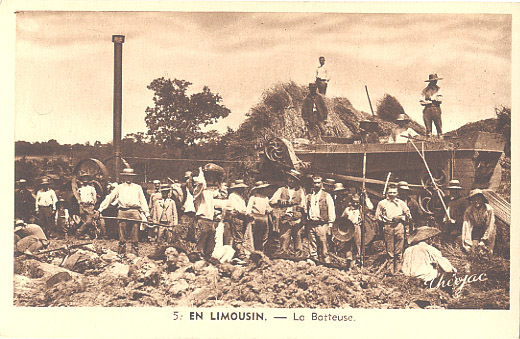 19 - 23 - 87 - SERIE En LIMOUSIN - LA BATTEUSE - LOCOMOBILE- BELLE SCENE De BATTAGE - SUPERBE PLAN ANIME - Cultures