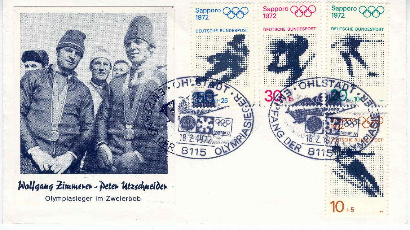 HOCKEY SUR GLACE FDC RFA  1972 JEUX OLYMPIQUES DE SAPPORO HOCKEY SUR GLACE, SKI, SAUT A SKI ET PATINAGE ARTISTIQUE - Inverno1972: Sapporo