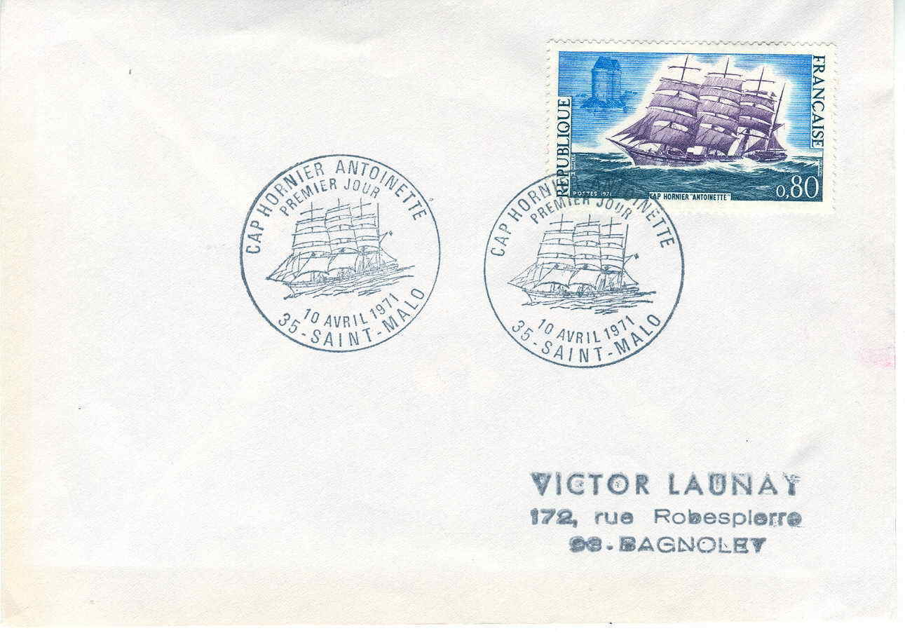 VOILE FDC FRANCE 1971 CAP HORNIER ANTOINETTE - Sailing