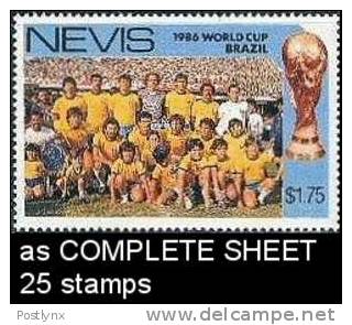 CV:&#8364;18.00. FOOTBALL Nevis 1986. World Cup Brasil Team $1.75. Sheet:25  [feuilles, Ganze Bogen,hojas,foglios,vellen - St.Kitts-et-Nevis ( 1983-...)