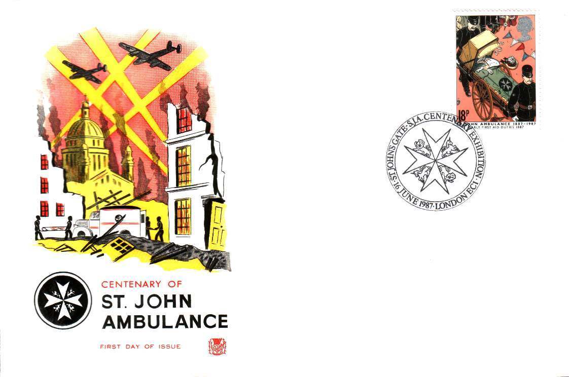 Fdc Santé > Secourisme Gb 1987 St John Ambulance 1887 Premiers Secours Brancard Brancardier - Erste Hilfe