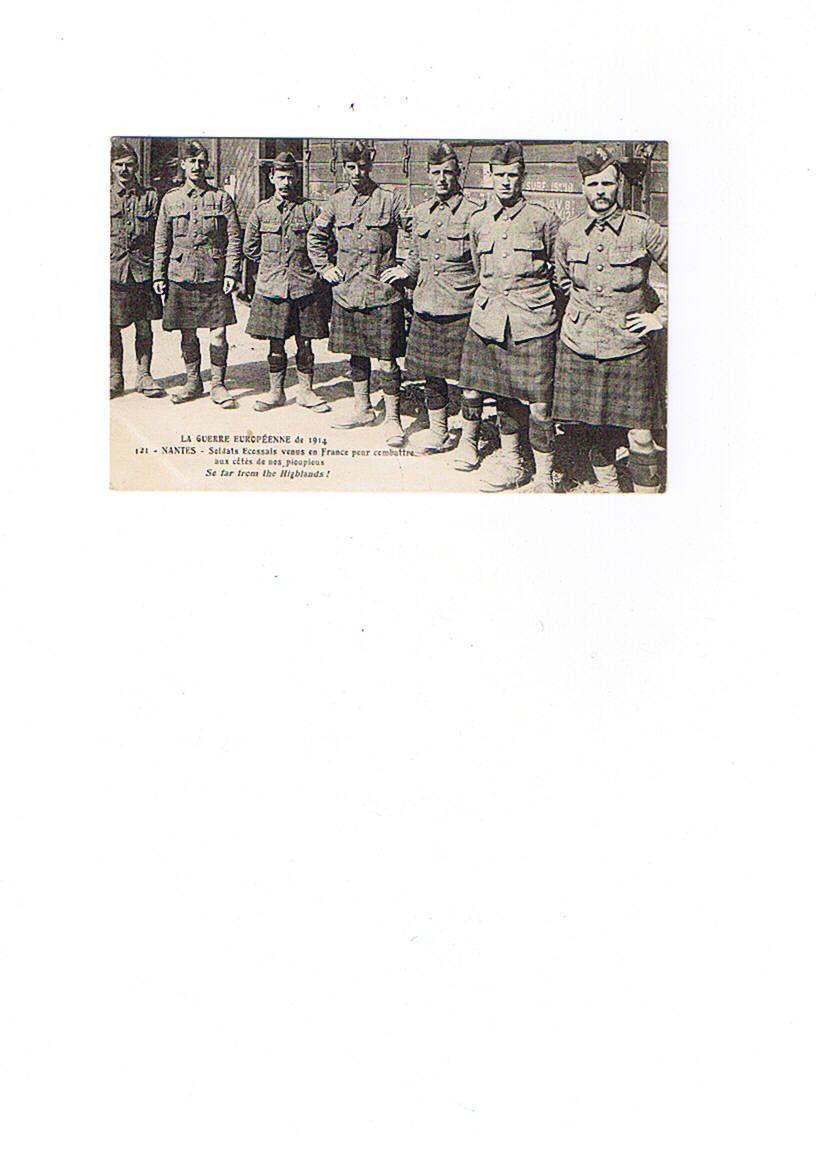 GUERRE EUROPEENNE  44   NANTES  121   Soldats écossais  Carte Neuve - Weltkrieg 1914-18
