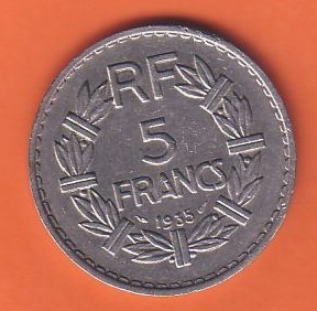 5 FRS LAVRILLIER NICKEL 1935  SUPERBE - Autres & Non Classés