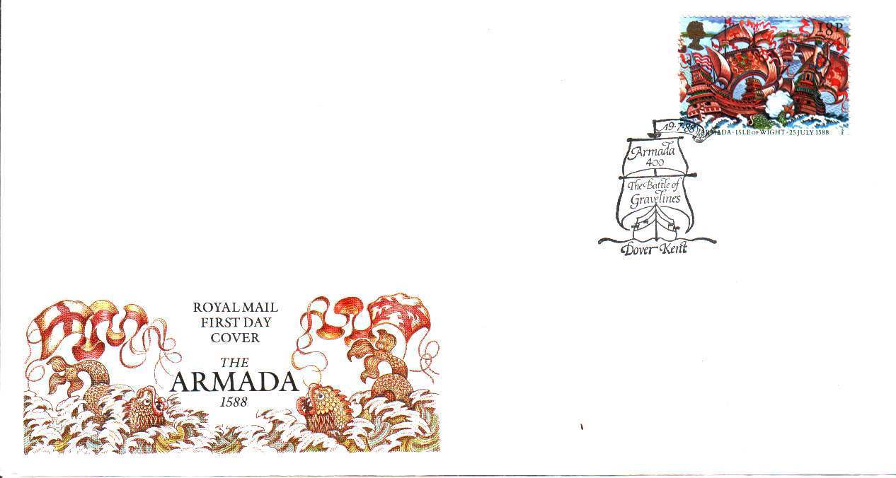 Fdc Transports > Maritime Gb 1988 The Armada 1588 Isle Of Wight 25 July - Marítimo