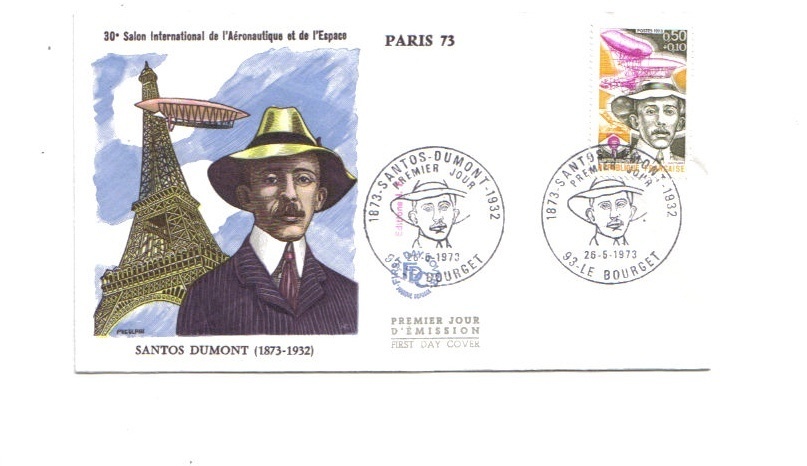 Cachet Temporaire Premier Jour Santos Dumont 1973 - Airships