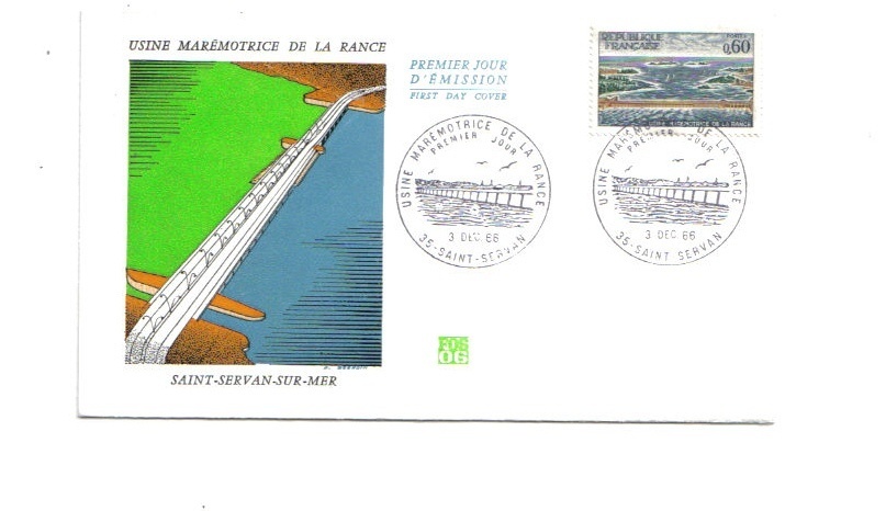 Cachet Temporaire Premier Jour Usine Marémotrice De La Rance 1966 - Electricity