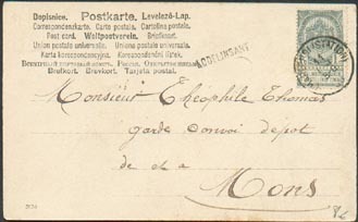 N°53 - 1 Cent. Gris, Obl. CHARLEROI (STATION) S/C.V. 11/05/1906 + Gr. LODELINSART Vers Mons. -- 1476 - Lineari