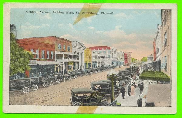 ST.PETERSBURG, FL - CENTRAL AVE, LOOKING WEST - WELL ANIMATED CARS - TRAVEL IN 1923 - - St Petersburg
