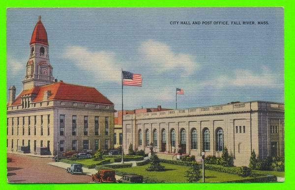 FALL RIVER, MA - CITY HALL AND POST OFFICE - FALL  RIVER NEWS CO - - Fall River