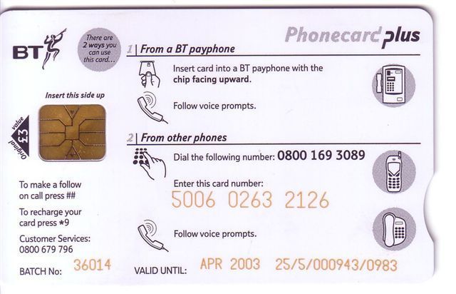 United Kingdom - England -  Phonecard Plus - BT Phonecard Plus
