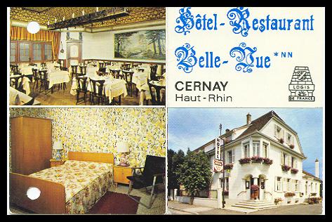 Cernay Hotel-Restaurant Belle-Vue - Carte Publicitaire - Deux Perforations A Gauche !! - Cernay