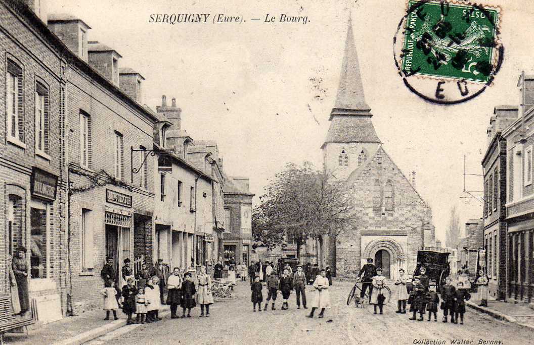 27 SERQUIGNY Bourg, Place De L´Eglise, Bien Animée, Commerces, Boulangerie, Ed Walter, 1908 - Serquigny