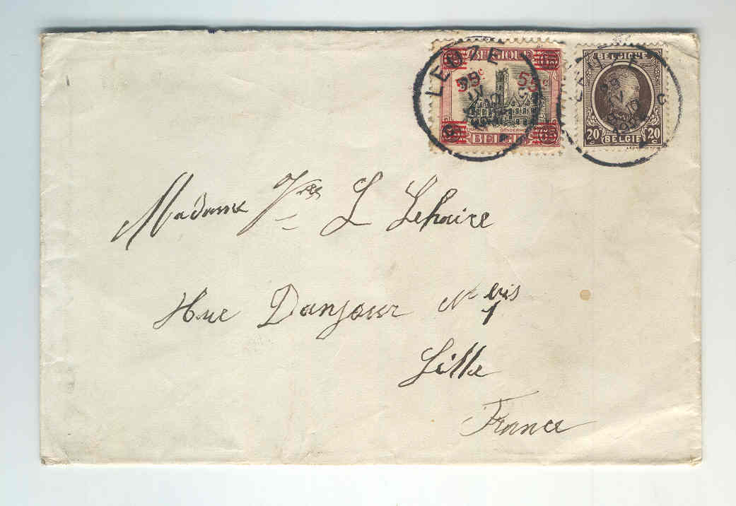 Lettre HOUYOUX 20 C Et TERMONDE 55 C LEUZE Vers France 1924 - Tarif 0.75 F  --  3/469 - 1922-1927 Houyoux