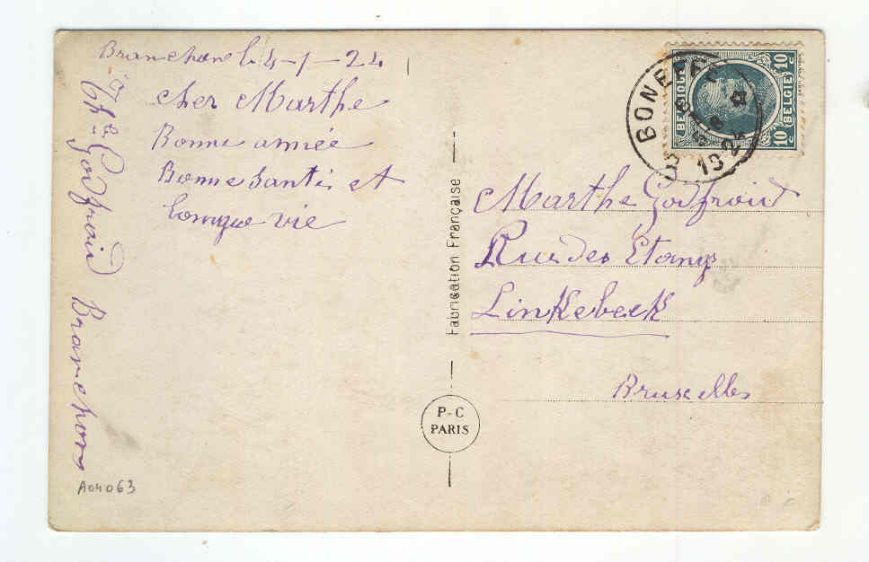 Carte Fantaisie HOUYOUX 10 C Cachet BONEFFE 1924 - Origine Manuscrite BRANCHON  --  3/493 - 1922-1927 Houyoux
