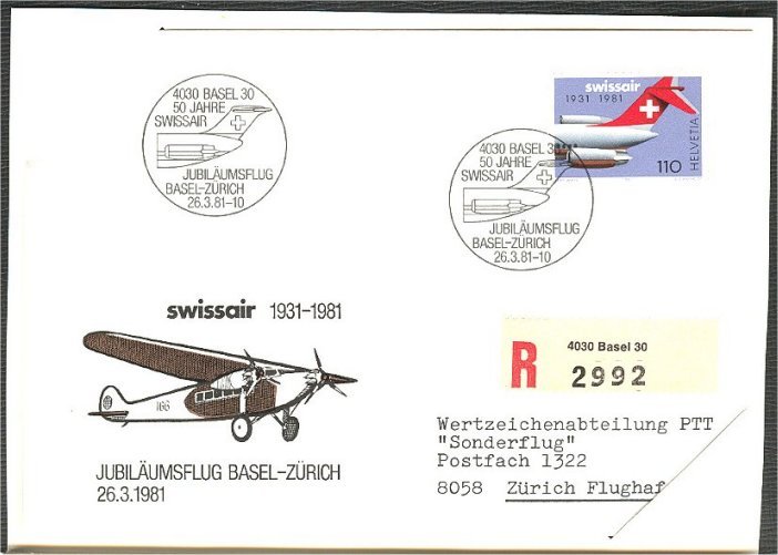 SWITZERLAND FOLDER WITH 5 AIRPOST COVERS 1981 - Gebraucht