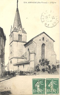 87 - HAUTE  VIENNE - AMBAZAC - L´EGLISE - PLACE ANIMEE - SCENE De MARCHE - Ambazac