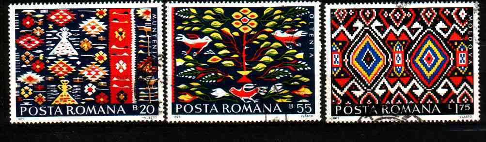 Timbres Textile Roumanie 1975 3 Stamps Textiles Tapis - Textiles