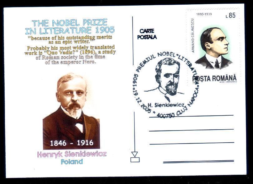The Nobel Prize In Literature 1905 Henryc Sienkiewicz Cp,2005 News. - FDC