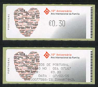 Portugal Année I. Famille Crouzet 2004 Avec Reçu / ATM Crouzet Family Year 2004 W/ Receipt - Timbres De Distributeurs [ATM]